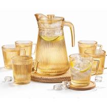 Kit Jarra Âmbar Dourada 1.6L + Copos Taça com Alça 200ml