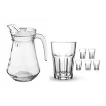 Kit jarra c/ tampa e 6 copos de vidro para suco agua 7 peças