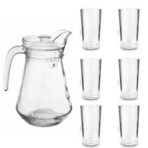Kit jarra c/ tampa e 6 copos de vidro para suco agua jogo Kit jarra c/ tampa e 6 copos de vidro para suco agua jogo