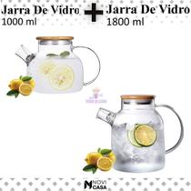 Kit Jarra Chaleira Bule de Vidro 1L + 1.8L Tampa Bambu Infusor Resistente a Calor Chá Café Água Saborizada