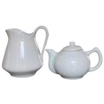 Kit Jarra Clássica 700ml e Bule Chaleira 400ml - Porcelana Branca de Alta Qualidade