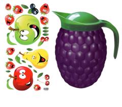 Kit Jarra Com Alça Para Suco 1,5L Uva + Cartela Adesivo Decorativo Frutas