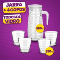 Kit Jarra com tampa 900ml com 4 Copos 250ml Conjunto para Suco, Água ou Drinks