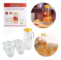 Kit Jarra de 800ml com 4 Copos 220ml de Vidro Praticidade