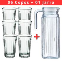 KIT Jarra de Suco de Vidro 1litro + 06 Copos 210ml em Vidro - Para Água Suco Chá Gelados - PANAMI