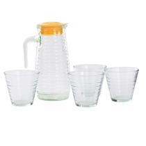Kit Jarra de Vidro 900ml com Tampa + 4 Copos 250ml Suco Àgua Kit Jarra de Vidro 900ml com Tampa + 4 Copos 250ml Suco Àgua