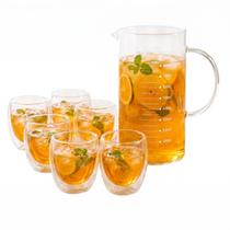 Kit Jarra de Vidro Borossilicato 1L + Xícaras Copos Parede Dupla 350ml Kit Jarra de Vidro Borossilicato 1L + Xícaras Copos Parede Dupla 350ml