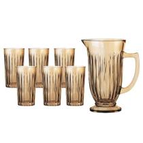 Kit Jarra De Vidro Com 6 Copos Lila Âmbar Hauskraft