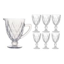 Kit Jarra Diamond 1,4L Vidro + Taça 320ml Transparente 123 Útil Para Suco e Drinks