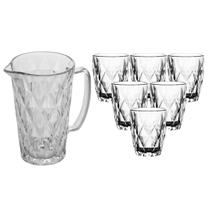 Kit jarra e 6 copos de vidro diamond diamante suco agua jogo Kit jarra e 6 copos de vidro diamond diamante suco agua jogo