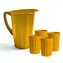 Kit Jarra e Copos Plásticos 350ml para Suco Água Bebidas Frias