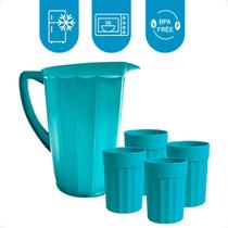 Kit Jarra e Copos Plásticos 350ml para Suco Água Bebidas Frias