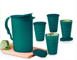 Kit Jarra Murano 2 L Verde Mistério + 4 Copos Murano 500 ml Verde Mistério