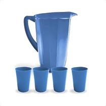 Kit Jarra Plástica 1,7L e 4 Copos Coloridos 200ml Reutilizáveis Infantil Festa