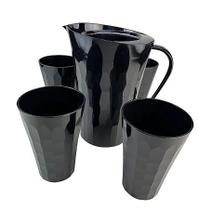 Kit Jarra Prisma Policarbonato 2L Preta + 4 Copos 500 ml Preto