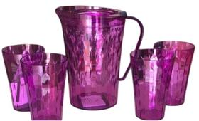 Kit Jarra Prisma Policarbonato 2L Roxo + 4 Copos 500 ml Roxo