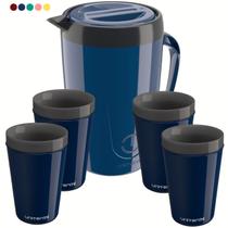 Kit Jarra Térmica 2L Caribe + 4 Copos Térmico Munique Unitermi Suqueira Bebida Gelada Água Suco