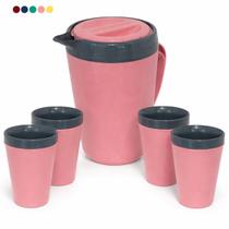 Kit Jarra Térmica 2L Caribe 4 Copos Térmicos 350ML Munique Unitermi Bebida Água Suco