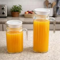 Kit Jarro de Vidro Jarra para Suco água 1L e 500ml Casa Jarra para Cozinha Vidro Com Tampa Kit Jarro de Vidro Jarra para Suco água 1L e 500ml Casa Jarra para Cozinha Vidro Com Tampa