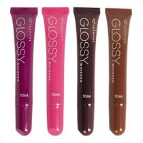 Kit Jasmyne Glossy Whisper 4 Brilho Labial: Plum Allure, Blush Blossom, Cocoa Velvet e Dusty Rose