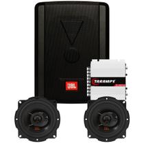 Kit Jbl 2 Alto Falantes 5 pol. Sub Slim e Amplificador TS400x4 para Som Automotivo SW68ams 5TRfx55 110w