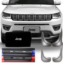 Kit Jeep Compass 2017 18 19 Soleira Resinada Premium com Flap Lameira Apara Barro e Bolsa Organizadora de Porta Mala