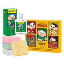 Kit Jequiti Turma Da Mônica: 4 Sabonetes Sortidos + Desodorante Colônia Cebolinha 25ml Kit Jequiti Turma Da Mônica: 4 Sabonetes Sortidos + Desodorante Colônia Cebolinha 25ml
