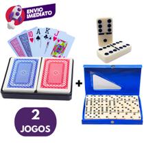 Kit Jg. Baralho Duplo 108 Cartas 100% Plástico e Dominó De Osso 9mm Grande Profissional 28 Peças Kit Jg. Baralho Duplo 108 Cartas 100% Plástico e Dominó De Osso 9mm Grande Profissional 28 Peças