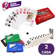 Kit Jg. Baralho Duplo 108 Cartas 100% Plástico e Dominó De Osso 9mm Grande Profissional 28 Peças Kit Jg. Baralho Duplo 108 Cartas 100% Plástico e Dominó De Osso 9mm Grande Profissional 28 Peças