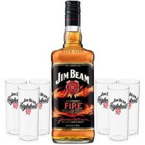 Kit Jim Beam Fire 1000 ml + 6 Copos de Acrílico Personalizado