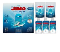 Kit Jimo Lava Louças MultiCamadas Caixa com 25 pastilhas 15g + 2 Jimo Lava-Maquina com 2 Pastilhas 17g + 3 Jimo Secante Kit Jimo Lava Louças MultiCamadas Caixa com 25 pastilhas 15g + 2 Jimo Lava-Maquina com 2 Pastilhas 17g + 3 Jimo Secante