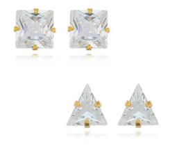 Kit Joana - 2 Brincos Ponto De Luz Quadrado + Triângulo Banhado em Ouro 18k Kit Joana - 2 Brincos Ponto De Luz Quadrado + Triângulo Banhado em Ouro 18k