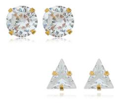 Kit Joana - 2 Brincos Pontos de Luz Círculo + Triângulo Banhado em Ouro 18k