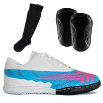 Kit Jogador Chuteira Tênis Futsal Infantil Juvenil Quadra Salão + Caneleira e Meião