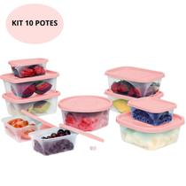 Kit Jogo 10 Potes Organizadores Porta Mantimentos Cozinha Alimentos Geladeira Freezer