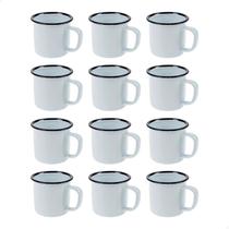Kit Jogo 12 Caneca Esmaltada 350ml Grande Chá Café Branca Cozinha Metal Ferro Agate Retro Antiga Gourmet Lisa Kit Jogo 12 Caneca Esmaltada 350ml Grande Chá Café Branca Cozinha Metal Ferro Agate Retro Antiga Gourmet Lisa