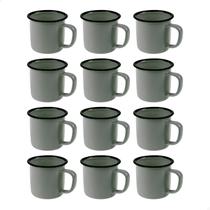 Kit Jogo 12 Caneca Esmaltada 350ml Grande Chá Café Cinza Cozinha Metal Ferro Agate Retro Antiga Gourmet Lisa Kit Jogo 12 Caneca Esmaltada 350ml Grande Chá Café Cinza Cozinha Metal Ferro Agate Retro Antiga Gourmet Lisa