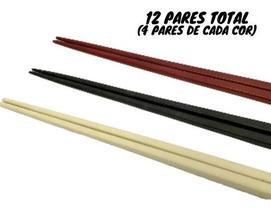 Kit Jogo 12 Pares Hashi Japonês Oriental Plástico Cores Diversas