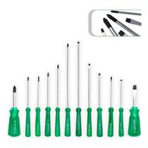 Kit Jogo 12 Peças Chaves Fenda e Philips com Ponteira Imantada em Aço Cromado