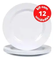 Kit Jogo 12 Pratos Branco de Melamina 25cm Buffet Hotel Raso