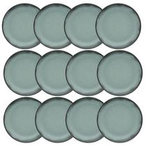 Kit Jogo 12 Pratos Fundos Moderno Verde Pacífico Oxford 20,5 cm Cerâmica