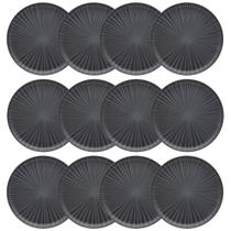 Kit Jogo 12 Pratos Rasos Oxford Preto Onix 26 cm em Cerâmica Decorada