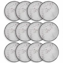 Kit Jogo 12 Pratos Rasos Tramontina Floralis Porcelana 25 cm