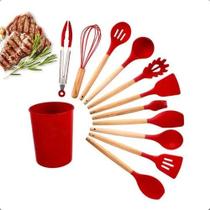 Kit Jogo 12 Utensílios Escumadeira De Cozinha Silicone-bambu C Kit Jogo 12 Utensílios Escumadeira De Cozinha Silicone-bambu C