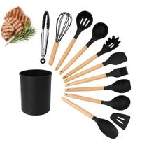 Kit Jogo 12 Utensílios Escumadeira De Cozinha Silicone-bambu C Kit Jogo 12 Utensílios Escumadeira De Cozinha Silicone-bambu C