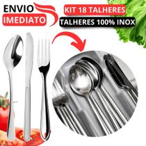 Kit Jogo 18 Talheres 6 Garfos + 6 Facas + 6 Colheres Aço Inox De alta Qualidade Para Restaurante Casa Cozinha Envio Imediato - SQ Só Qualidade