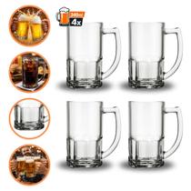 Kit Jogo 2, 4, 6, 12 Canecas De Chopp 340ml Vidro Resistente Grossa Amordicaneca Restaurante Hotel Cerveja Buffet Bar Refri Drinks Liso Transparente