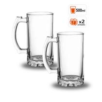 Kit Jogo 2, 4, 6 Canecas Vidro 500ml Chopp Cerveja Resistente Grossa Festa Evento Restaurante Hotel Buffet Bar Personalizar Grande Casamento