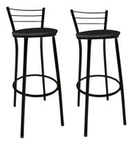 Kit Jogo 2 Banqueta Alta Preta Balcão Cozinha Sala Copa