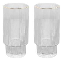 Kit Jogo 2 Copos Altos Fio De Ouro Canelado Cristal 400ml Kit Jogo 2 Copos Altos Fio De Ouro Canelado Cristal 400ml